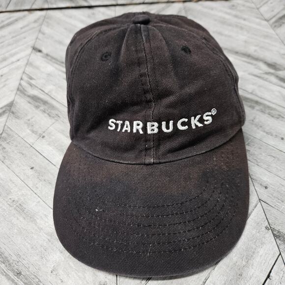 Starbucks Hat Employee Uniform Black Embroidered Cosplay Costume Distressed - Picture 1 of 8